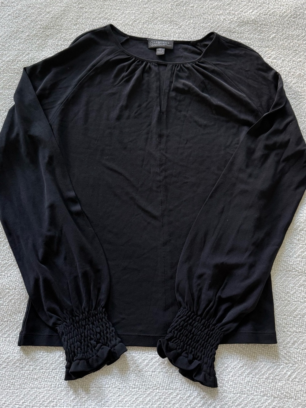 Classiques Entier Black Long-Sleeve Smocked Cuff Silk Blouse